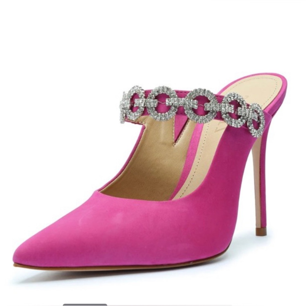 Schutz Elisah Pink Slip On Pointy Toe Embellished Upper High Stiletto Heel 5.5